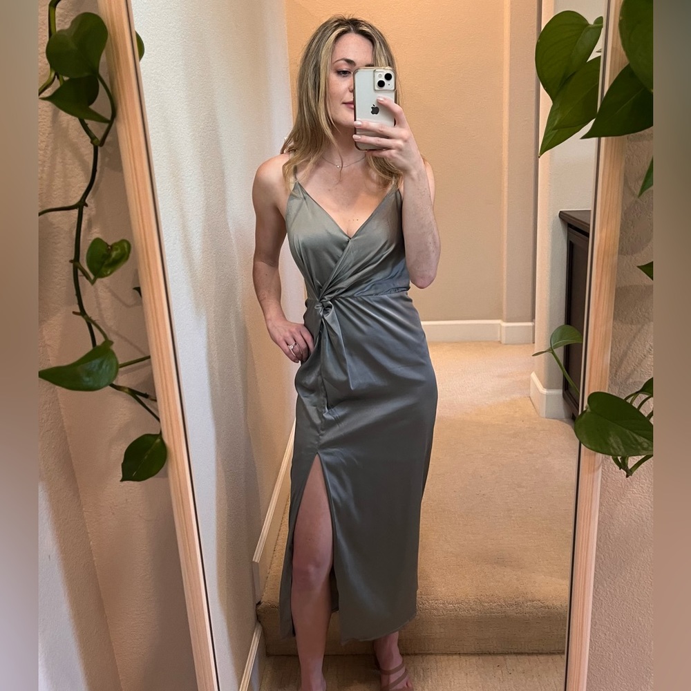 Twist Front Satin Midi Dress